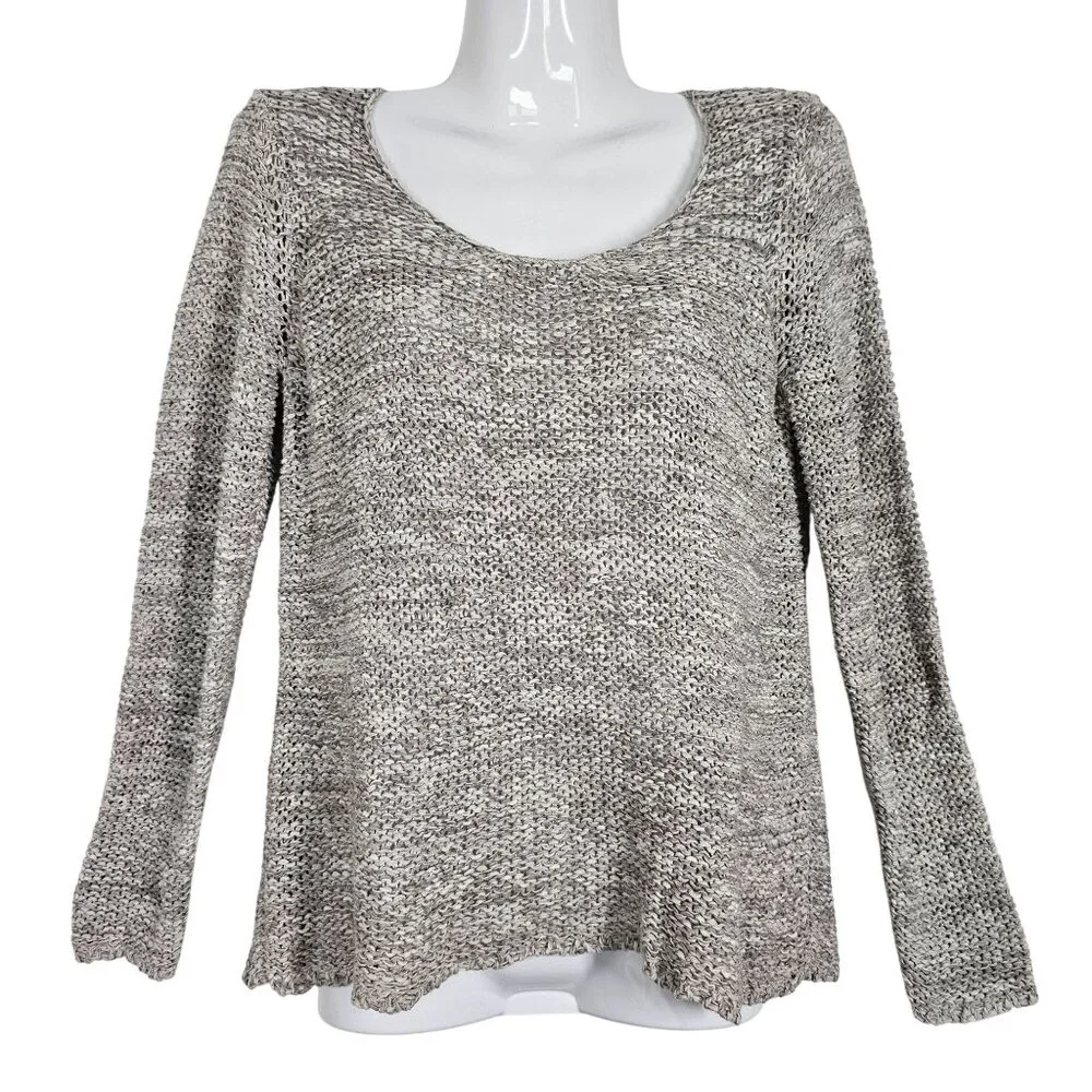 Eileen Fisher Open Knit Pullover Sweater Moon Speckled  Relaxed Fit Gray Women S